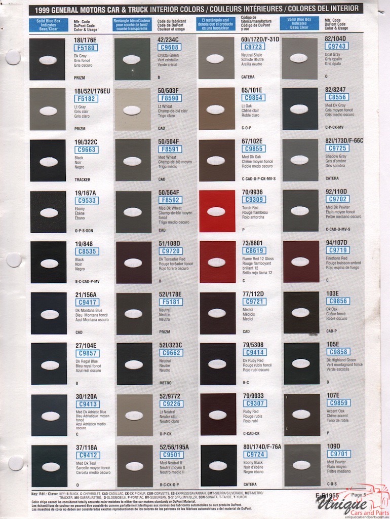 1999 General Motors Paint Charts DuPont 5